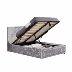 Double Ottoman Bed Grey Hannover Frame 4FT6 135cm Bedstead Storage Velvet Fabric - Additional view 6