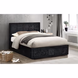 Small Double Ottoman Bed Black Hannover Frame 4FT 120cm Bedstead Storage Velvet