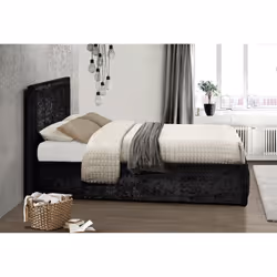 Small Double Ottoman Bed Black Hannover Frame 4FT 120cm Bedstead Storage Velvet - Additional view 5