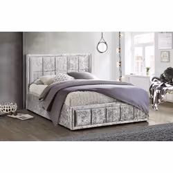 Small Double Ottoman Bed Grey Hannover Frame 4FT 120cm Bedstead Storage Velvet