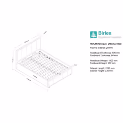 King Size Ottoman Bed Grey Hannover Frame 5FT 150cm Bedstead Storage Fabric - Additional view 5
