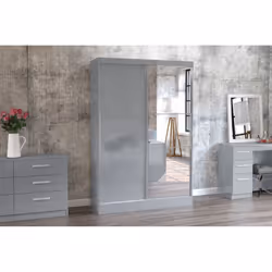 Larz 2 Door Sliding Wardrobe With Mirror-Grey