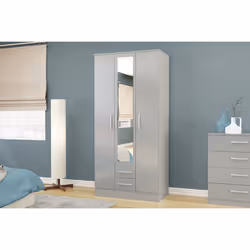 Larz 3 Door 2 Drawer Wardrobe With Mirror-Grey