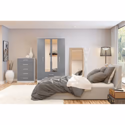 Larz 3 Door 2 Drawer Wardrobe With Mirror-Grey - Additional view 6