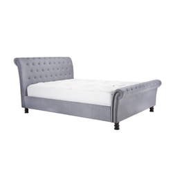 Opulence Grey Velvet Bed - Rolled Head and Footboard - Sprung Slatted Base