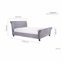 Opulence Grey Velvet Bed - Rolled Head and Footboard - Sprung Slatted Base - Additional view 11