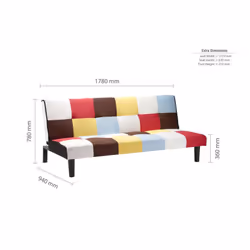 Multi Coloured Sofa Bed Birlea Rainbow 3 Seater Settee Fabric Scandinavian Retro - Additional view 6