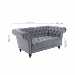 Chesterfield Sofa 2 Seater Birlea Chester Grey Velvet Studded Settee - Additional view 5