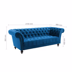 Chesterfield Sofa 3 Seater Birlea Chester Blue Velvet Studded Settee - Additional view 5