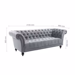 Chesterfield Sofa 3 Seater Birlea Chester Grey Velvet Studded Settee - Additional view 5
