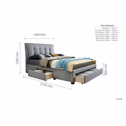 Shelby Grey Fabric Bed - 3 Drawers - Sprung Slatted Base - Additional view 7