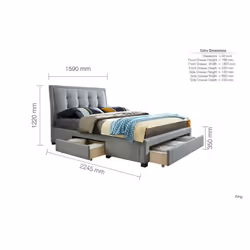 Shelby Grey Fabric Bed - 3 Drawers - Sprung Slatted Base - Additional view 9