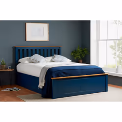 King Size Ottoman Bed Blue Phoenix Wood Frame Storage 5FT Navy Oak Solid