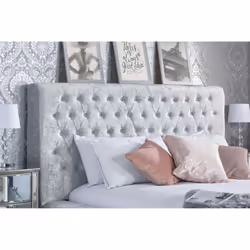 Velvet Double Bed Frame Grey Birlea Grande 4FT6 Crushed Fabric Luxury Designer