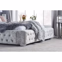 Velvet Double Bed Frame Grey Birlea Grande 4FT6 Crushed Fabric Luxury Designer