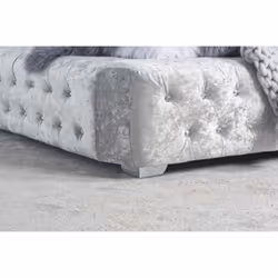 Velvet Double Bed Frame Grey Birlea Grande 4FT6 Crushed Fabric Luxury Designer - Additional view 4