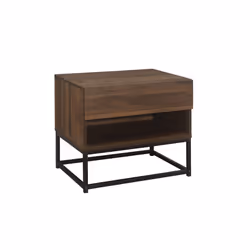 Houston Walnut  Industrial 1 Drawer Bedside - Internal Shelf - Metal Base