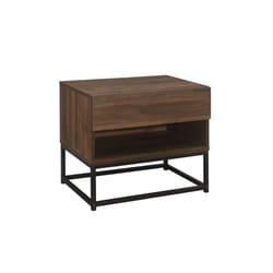Houston Walnut  Industrial 1 Drawer Bedside - Internal Shelf - Metal Base