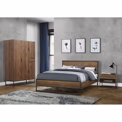 Houston Walnut  Industrial 1 Drawer Bedside - Internal Shelf - Metal Base - Additional view 10