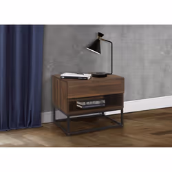 Houston Walnut  Industrial 1 Drawer Bedside - Internal Shelf - Metal Base