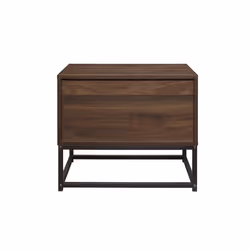 Houston Walnut  Industrial 1 Drawer Bedside - Internal Shelf - Metal Base