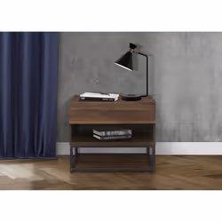 Houston Walnut  Industrial 1 Drawer Bedside - Internal Shelf - Metal Base - Additional view 5