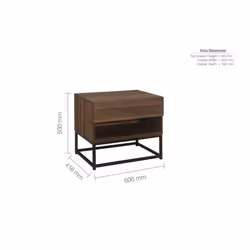 Houston Walnut  Industrial 1 Drawer Bedside - Internal Shelf - Metal Base - Additional view 7