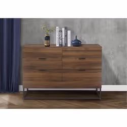 Walnut 6 Drawer Chest Black Metal Leg Birlea Houston Industrial Bedroom Furniture