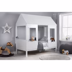 White Single Bed Frame Birlea Treehouse 3FT 90cm Wood Canopy Kids Solid