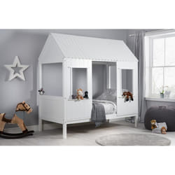 White Single Bed Frame Birlea Treehouse 3FT 90cm Wood Canopy Kids Solid