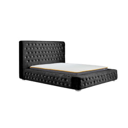Velvet Double Bed Frame Black Birlea Grande 4FT6 Crushed Fabric Luxury Designer