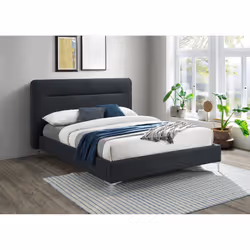 Finn Modern Fabric Bed - Overhanging Headboard - Sprung Slatted Base - Charcoal, Double