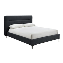 Finn Modern Fabric Bed - Overhanging Headboard - Sprung Slatted Base - Charcoal, King