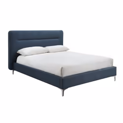 Finn Modern Fabric Bed - Overhanging Headboard - Sprung Slatted Base - Steel Blue, King
