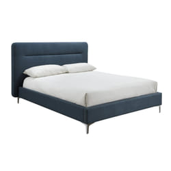Finn Modern Fabric Bed - Overhanging Headboard - Sprung Slatted Base - Steel Blue, King