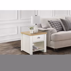 Birlea Highgate 1 Drawer Lamp Table - Cream & Oak - Farmhouse Style - Additional view 5
