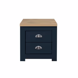 Birlea Highgate 2 Drawer Bedside - Navy Blue & Oak - Farmhouse Style