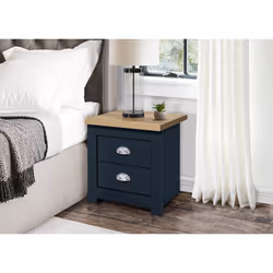 Birlea Highgate 2 Drawer Bedside - Navy Blue & Oak - Farmhouse Style - Additional view 5
