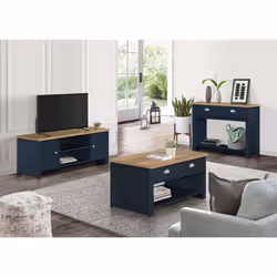 Console Table Blue & Oak Birlea Highgate 2 Drawer Navy Farmhouse Shabby Chic - Additional view 5