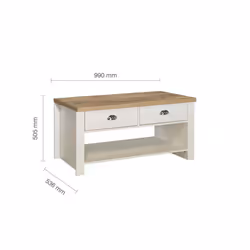 Coffee Table Cream & Oak Birlea Highgate 2 Drawer Farmhouse Shabby Chic - Additional view 5