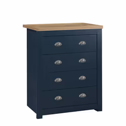 Birlea Highgate 4 Drawer Chest - Navy Blue & Oak - Farmhouse Style