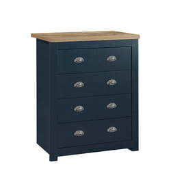Birlea Highgate 4 Drawer Chest - Navy Blue & Oak - Farmhouse Style