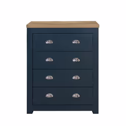 Birlea Highgate 4 Drawer Chest - Navy Blue & Oak - Farmhouse Style