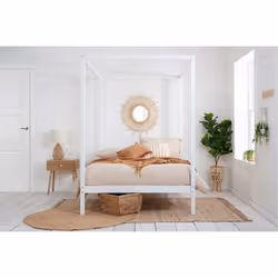 Four Poster Bed Double Birlea Mercia White 4FT6 Solid Pine Frame Canopy