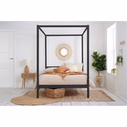 Four Poster Bed Double Birlea Mercia Black 4FT6 Solid Pine Frame Canopy
