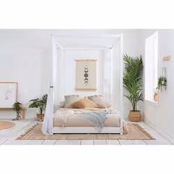 Four Poster Bed Double Birlea Darwin White 4FT6 Solid Pine Frame Canopy