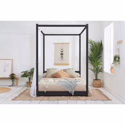 Four Poster Bed Double Birlea Darwin Black 4FT6 Solid Pine Frame Canopy