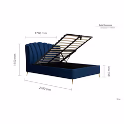 Blue King Size Ottoman Bed Frame 5FT Fabric Storage Bed Birlea Lottie Fan Design - Additional view 11