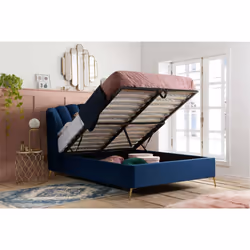Blue King Size Ottoman Bed Frame 5FT Fabric Storage Bed Birlea Lottie Fan Design - Additional view 2