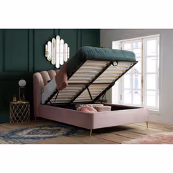 Pink King Size Ottoman Bed Frame 5FT Fabric Storage Bed Birlea Lottie Fan Design